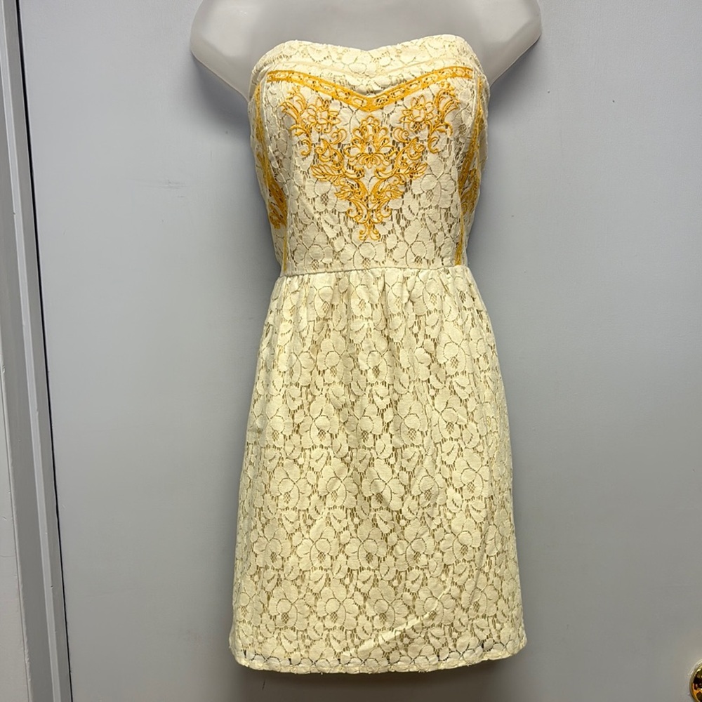 Anthropologie Flying Tomato Embroidered Strapless Lace Mini Dress Size Large